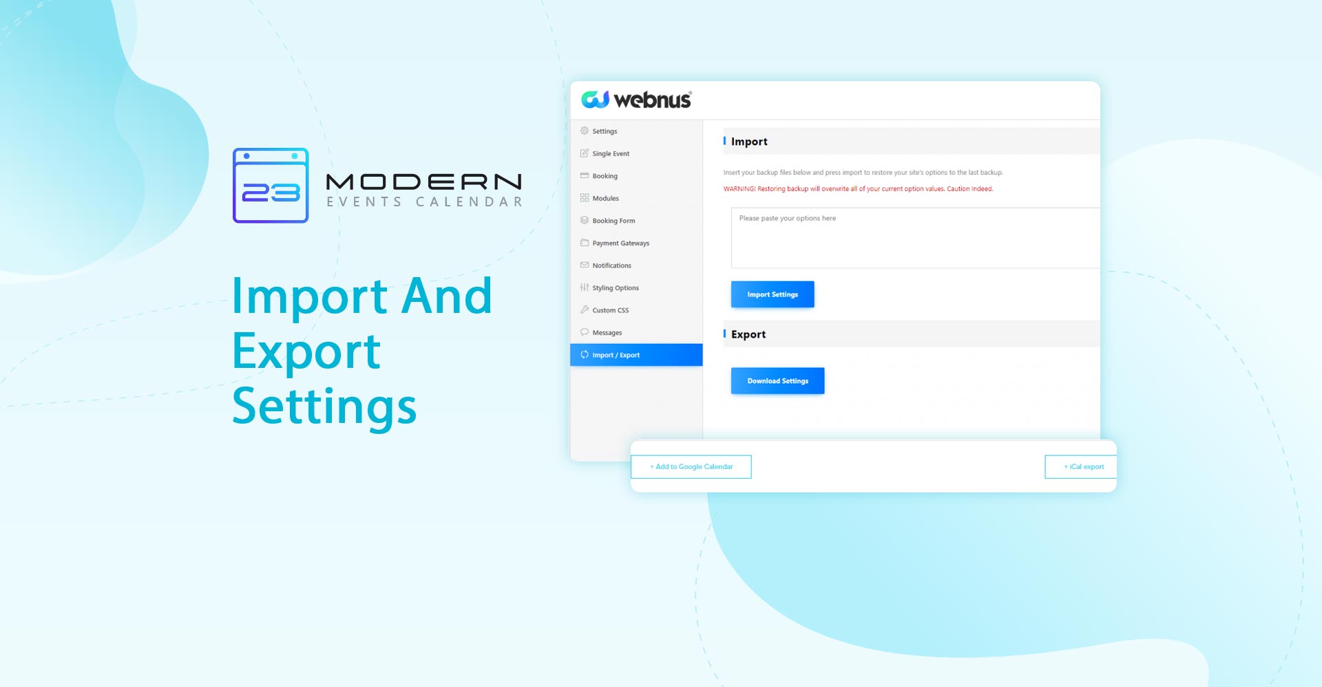 Import And Export Settings in MEC plugin