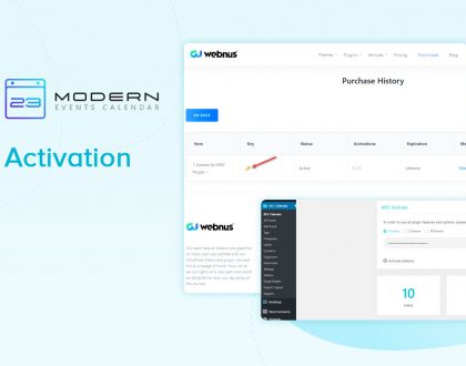 Activation of Modern Event Calendar