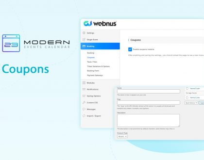 coupons option in WordPress modern Event Calendar