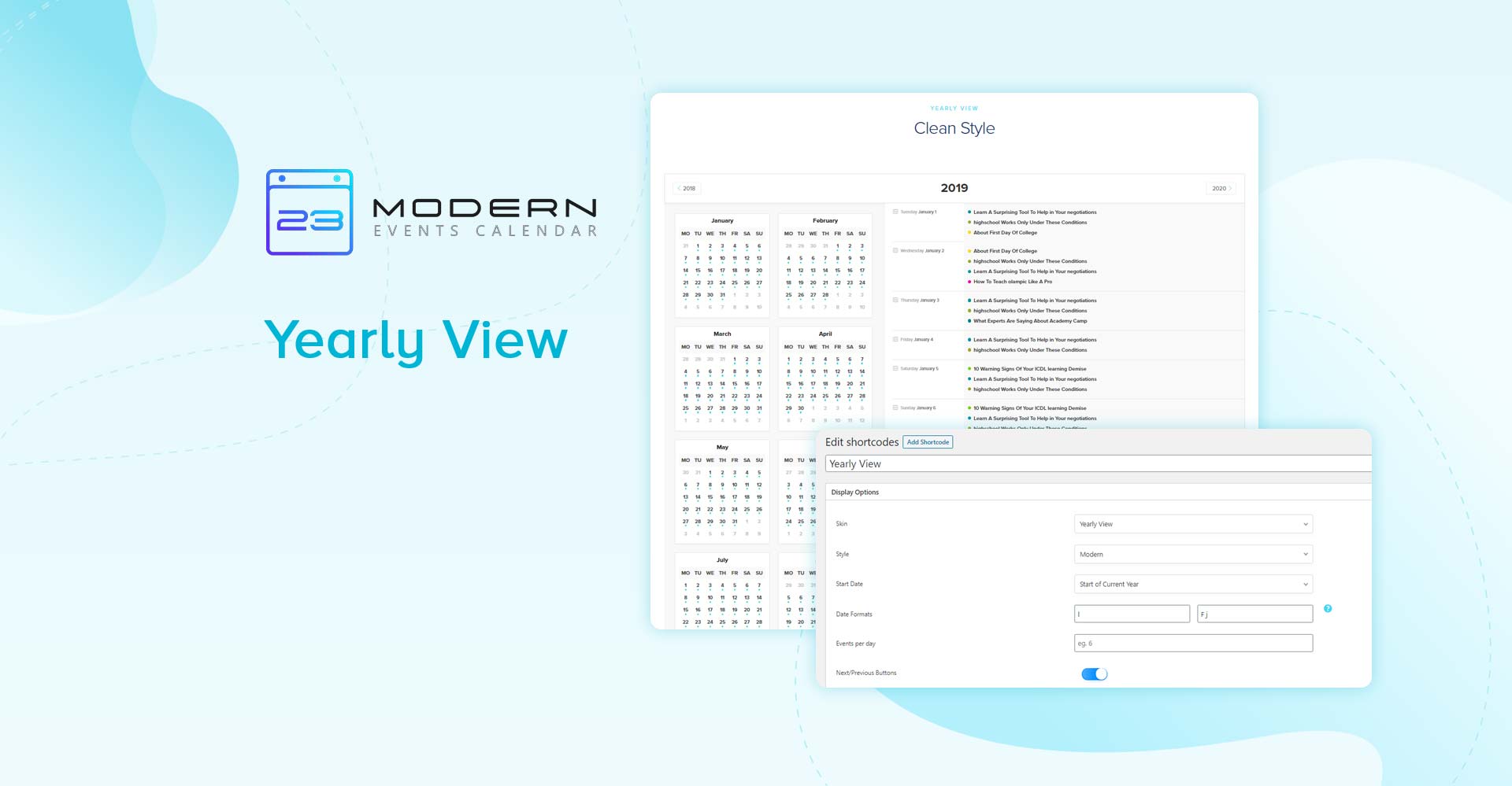 Yearly View Skin In Modern Event Calendar