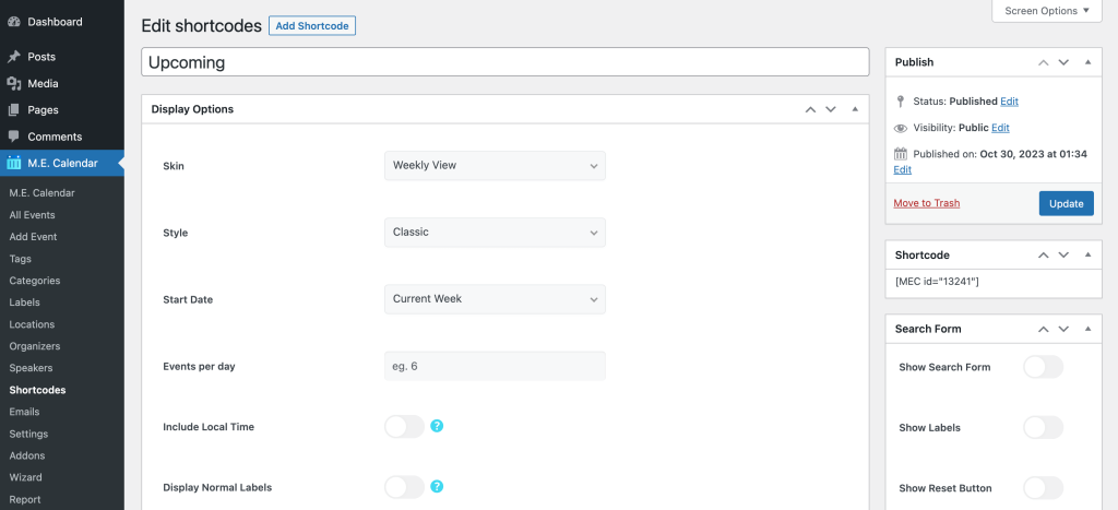 Weekly View Skin Settings - MEC Knowledgebase