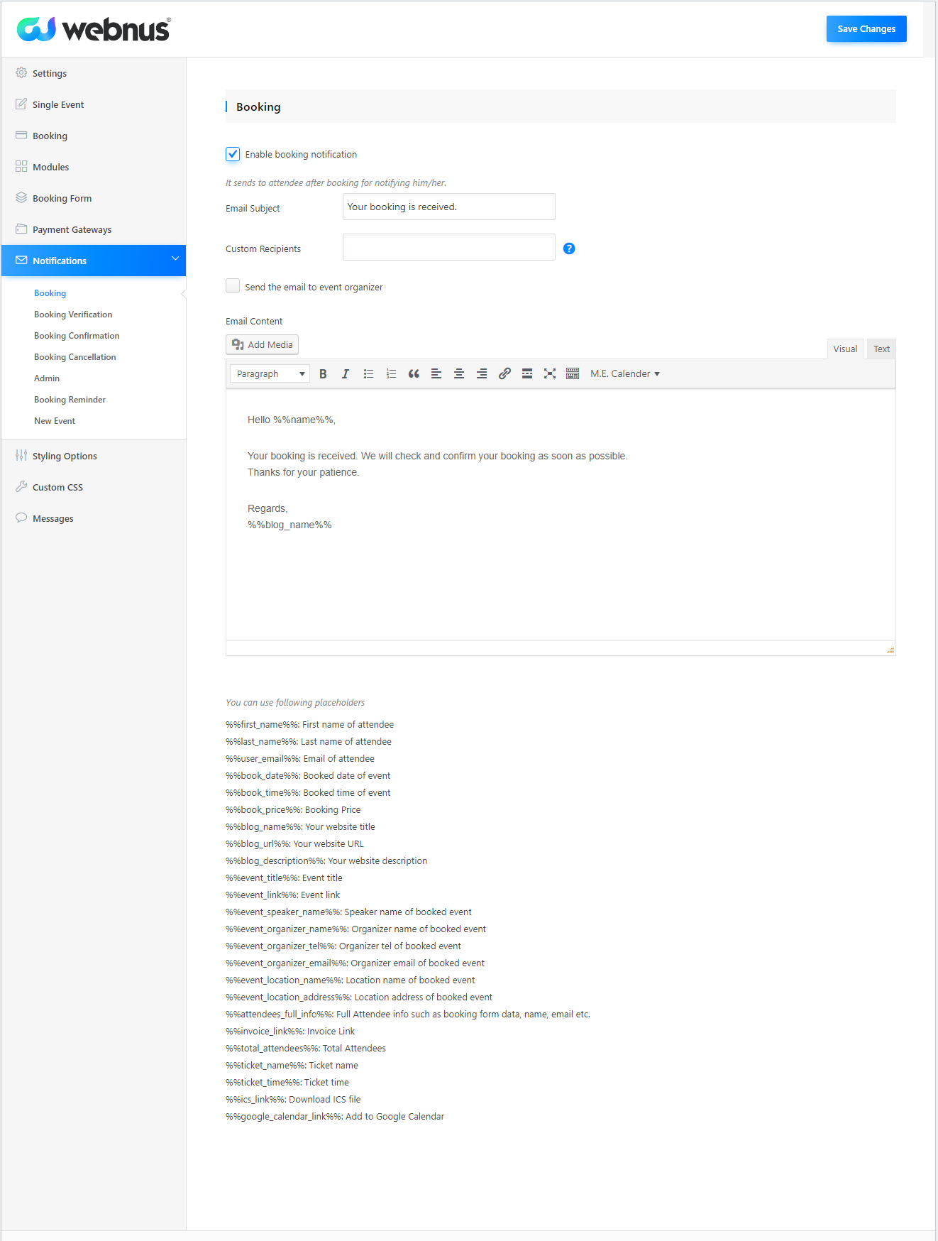Notifications - WordPress Event Calendar
