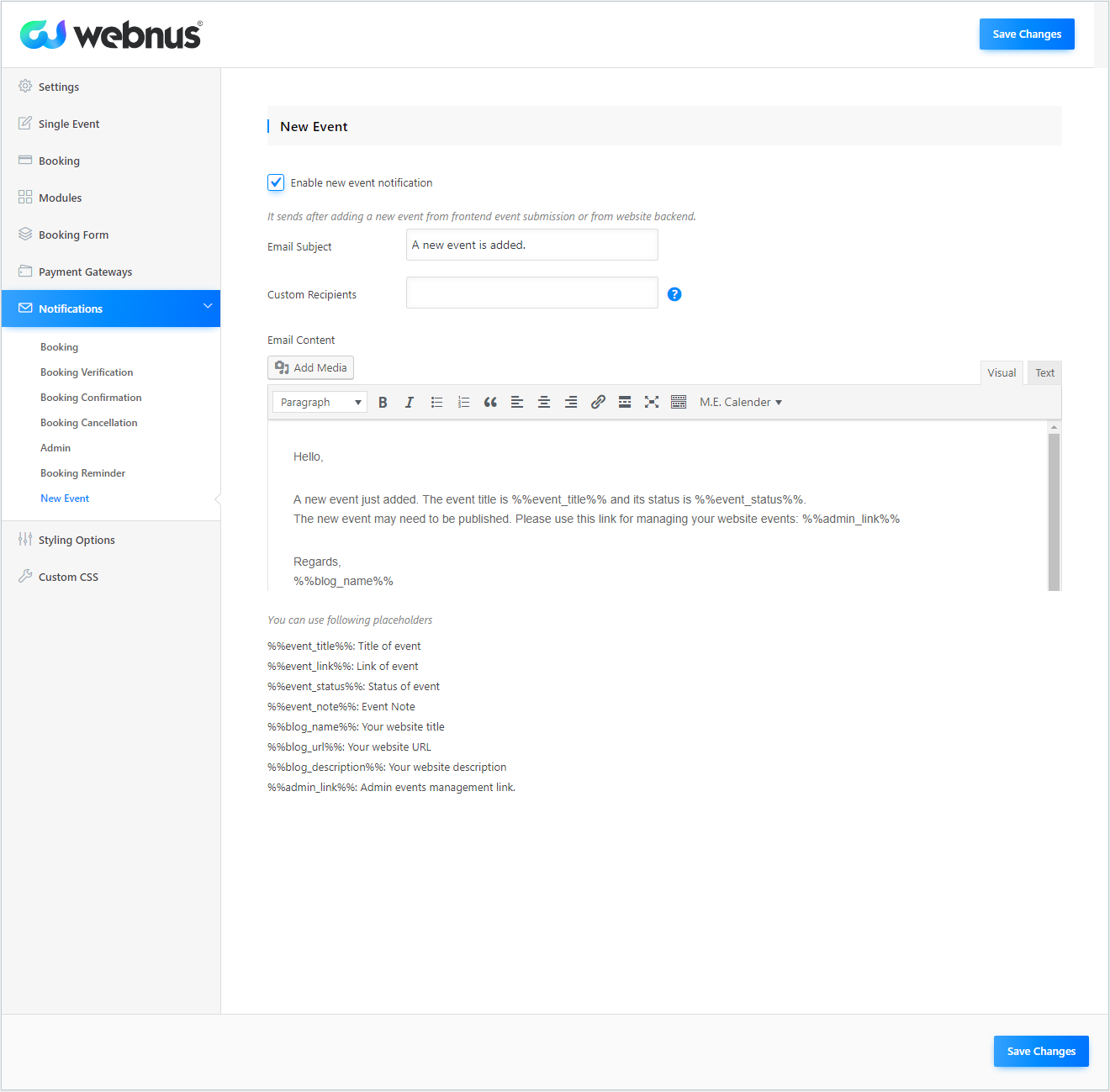 Notifications - WordPress Event Calendar