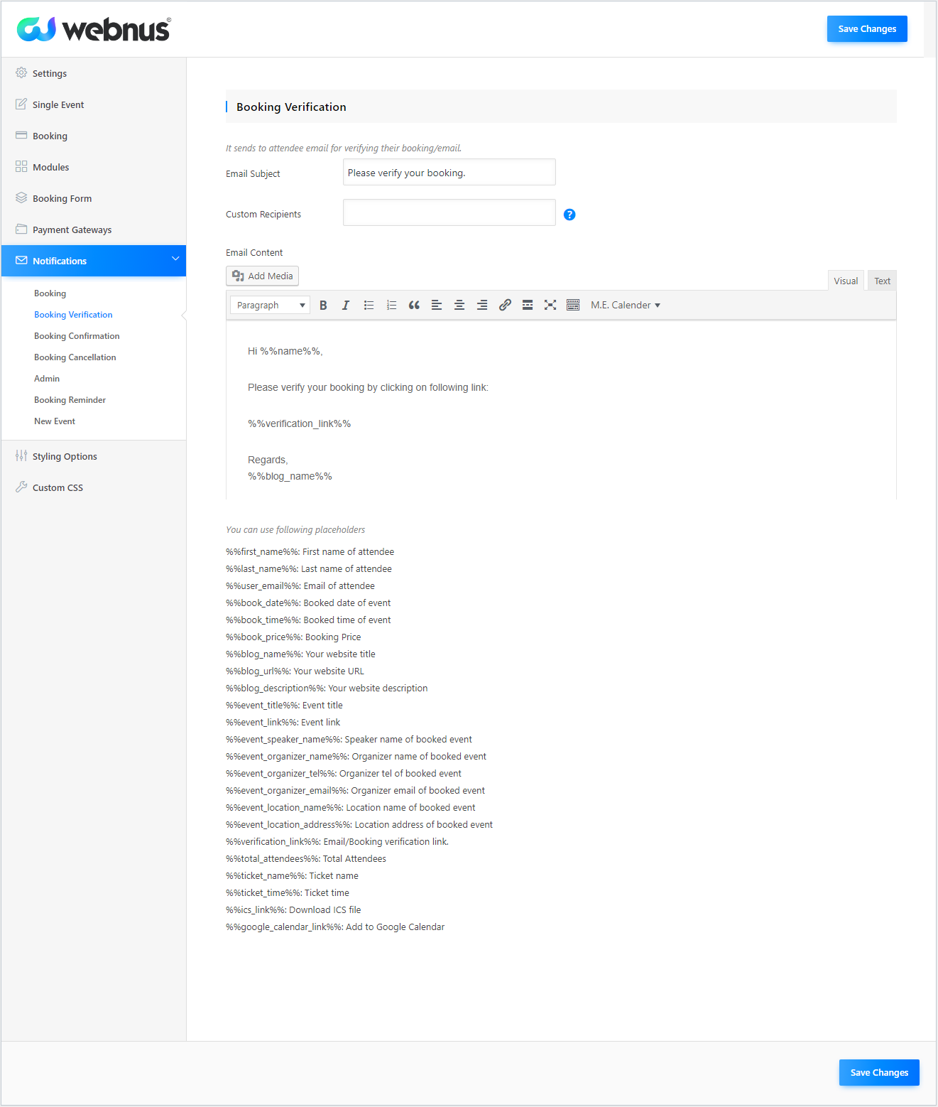 Notifications - WordPress Event Calendar