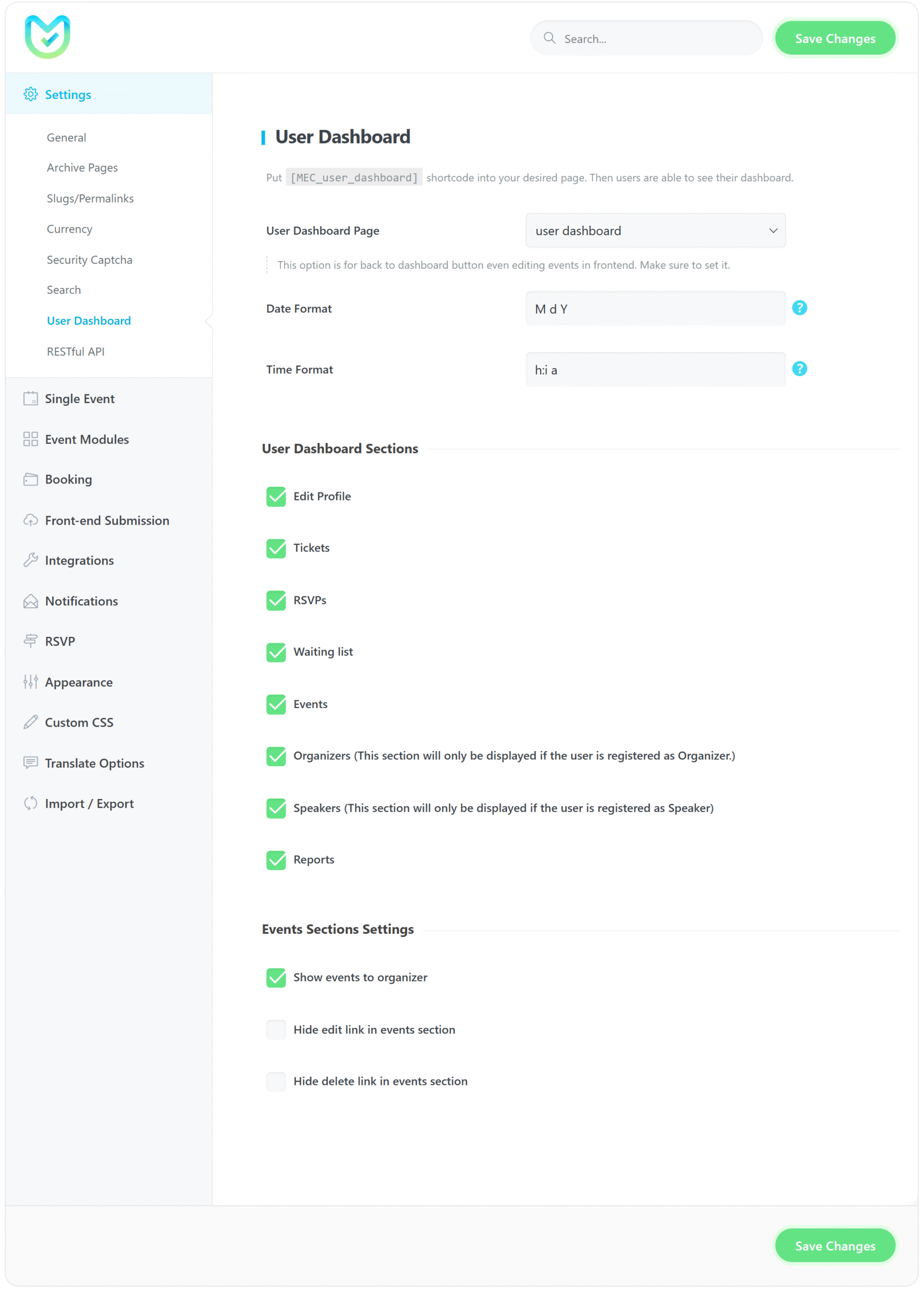 User Dashboard Addon