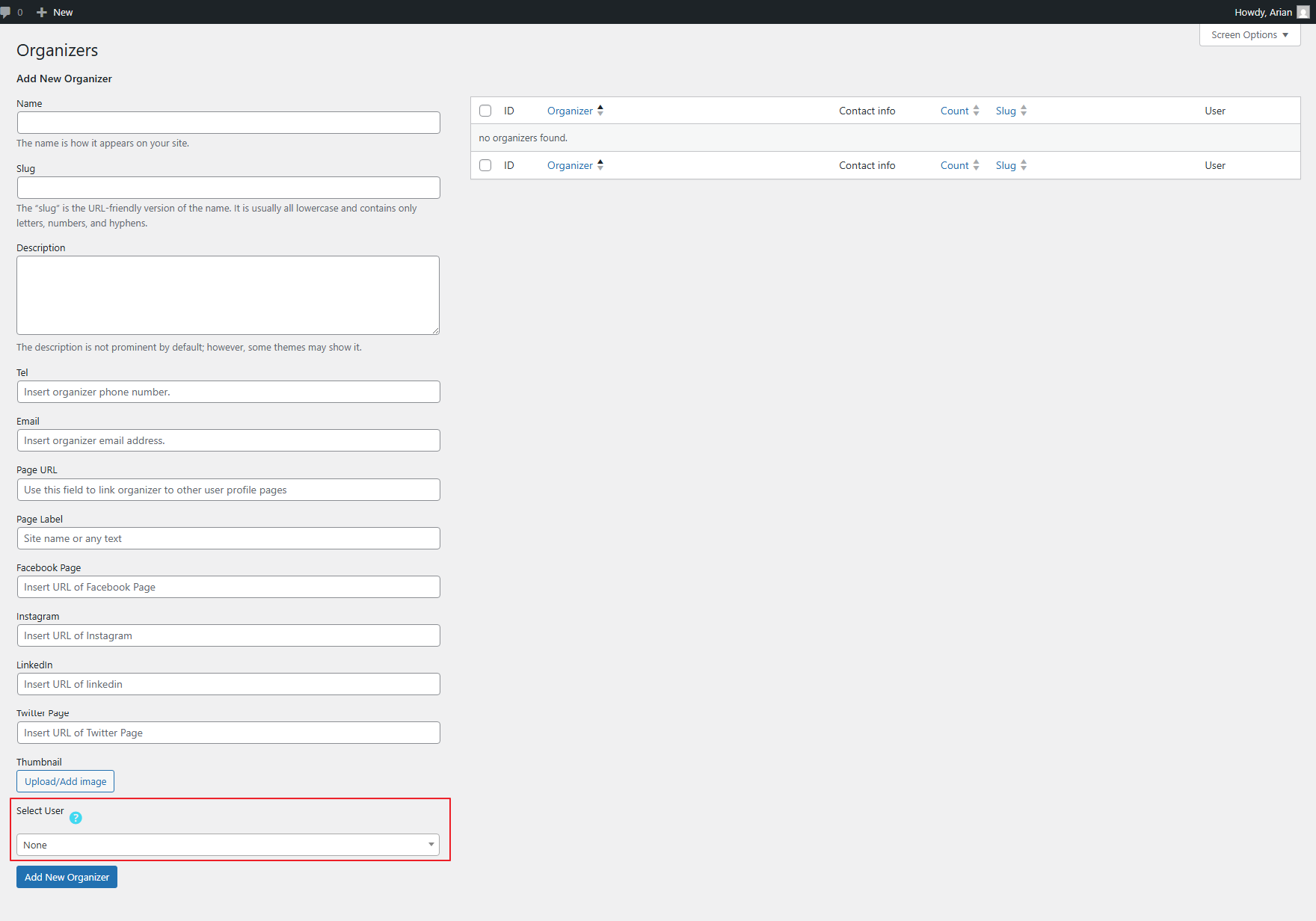 User Dashboard Addon