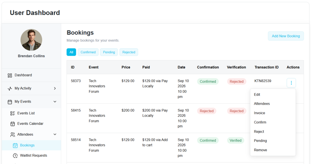 User Dashboard Addon