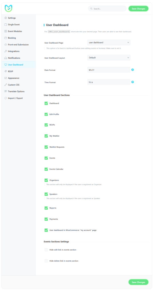 User Dashboard Addon