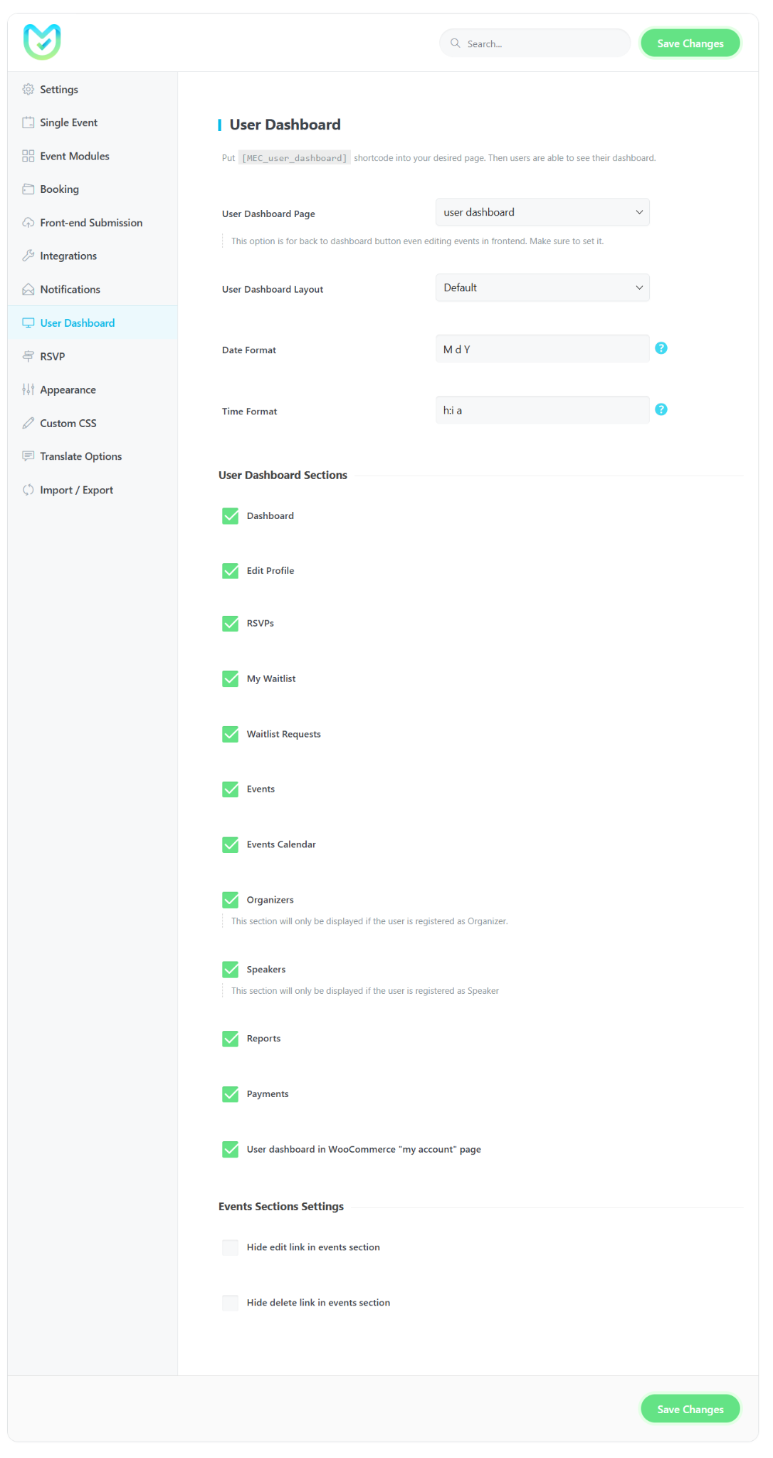 User Dashboard Addon