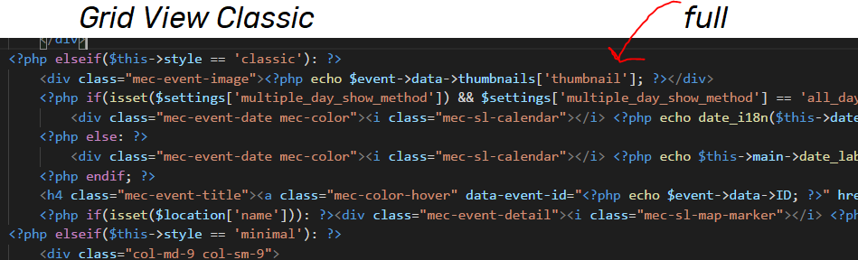 Shortcodes Image Size in Modern Events Calendar