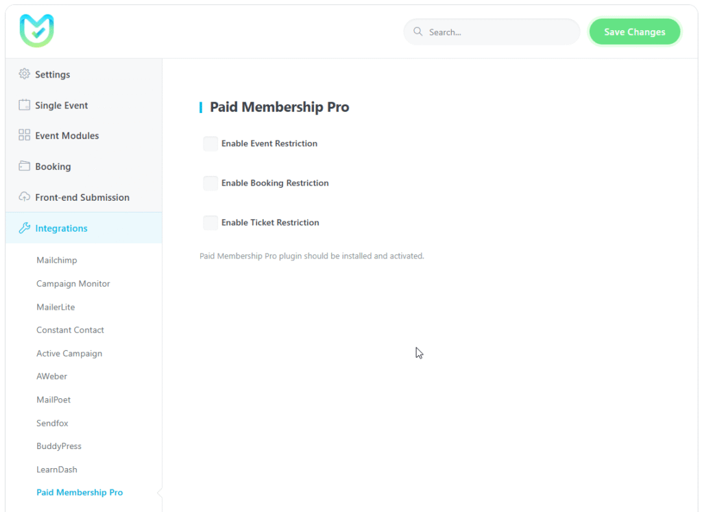 Paid Memberships Pro 1 - MEC Integrations
