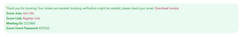 Zoom Event booking form - Zoom Integration Addon Zoom Integration Addon