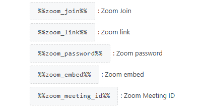 Zoom placeholders - Zoom Integration Addon Zoom Integration Addon