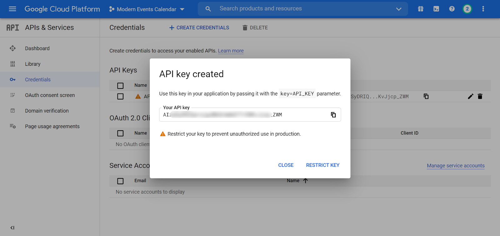 Creating Google Calendar API Key MEC Knowledgebase