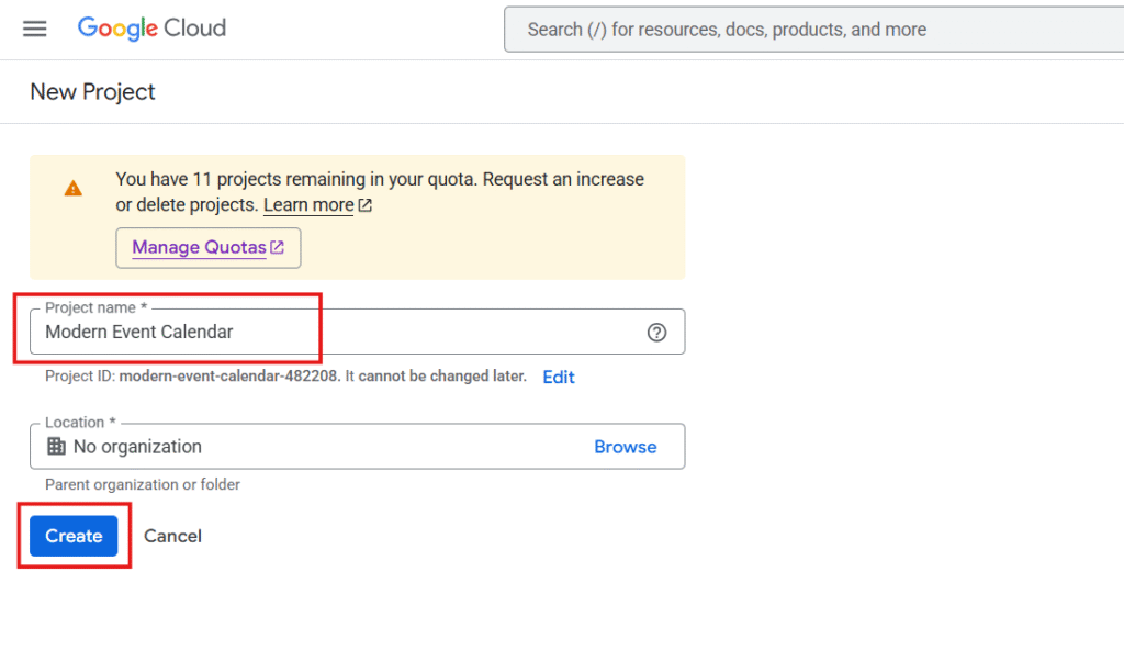 Creating Google Calendar API Key