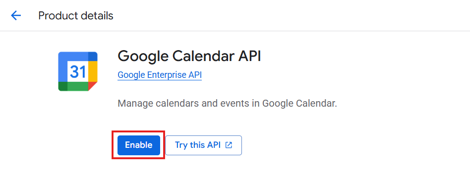 Creating Google Calendar API Key
