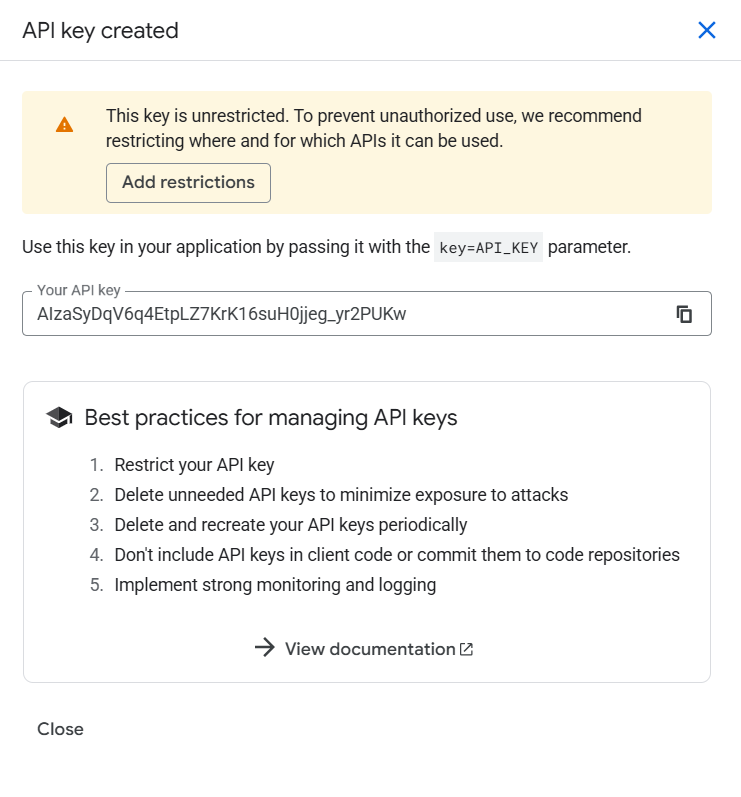 Creating Google Calendar API Key