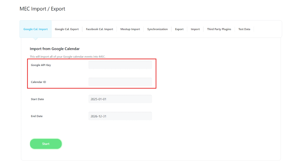 Creating Google Calendar API Key