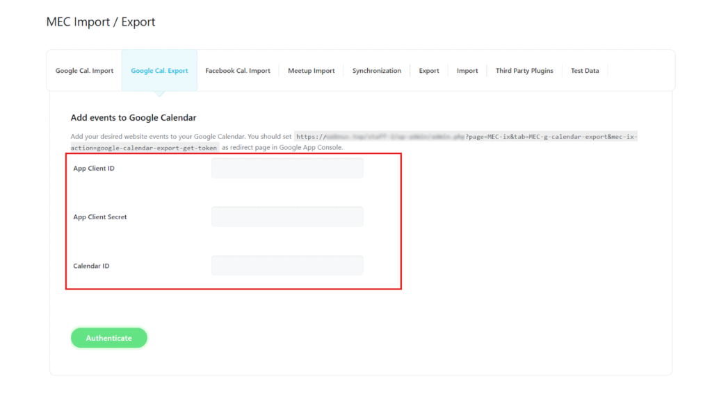 Creating Google Calendar API Key