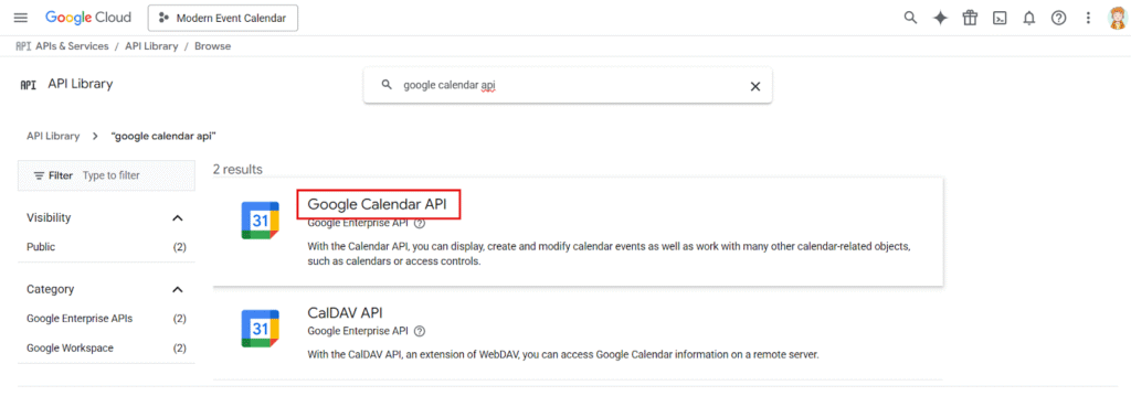 Creating Google Calendar API Key
