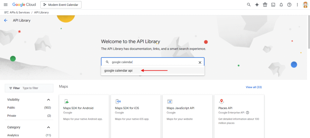 Creating Google Calendar API Key