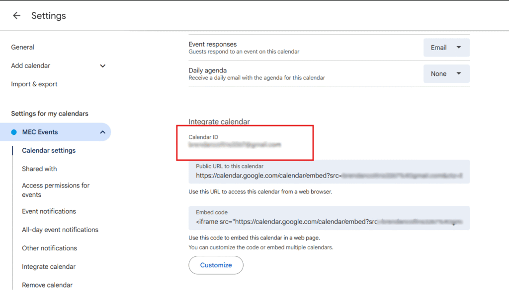 Creating Google Calendar API Key
