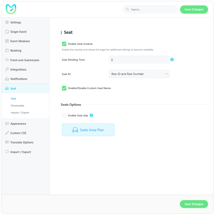 Seat Settings - Event Seat Addon