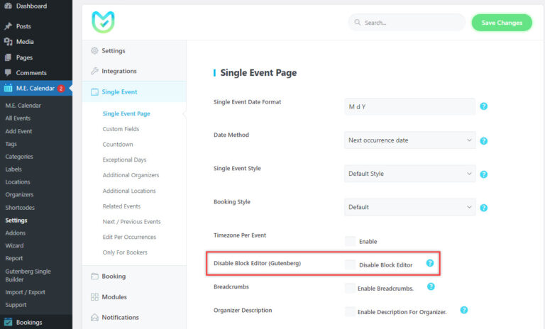 Gutenberg Single Builder Addon MEC Knowledgebase