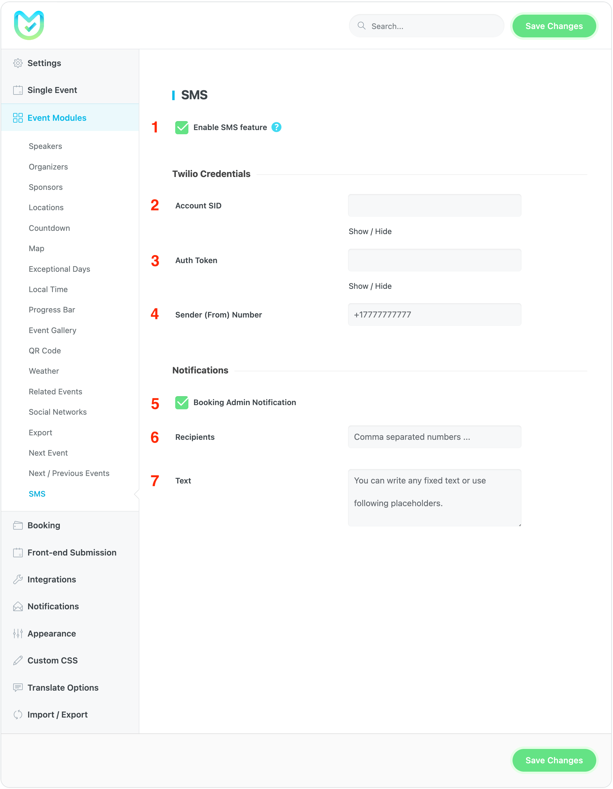 19 mec modules sms - Event Modules SMS Notification