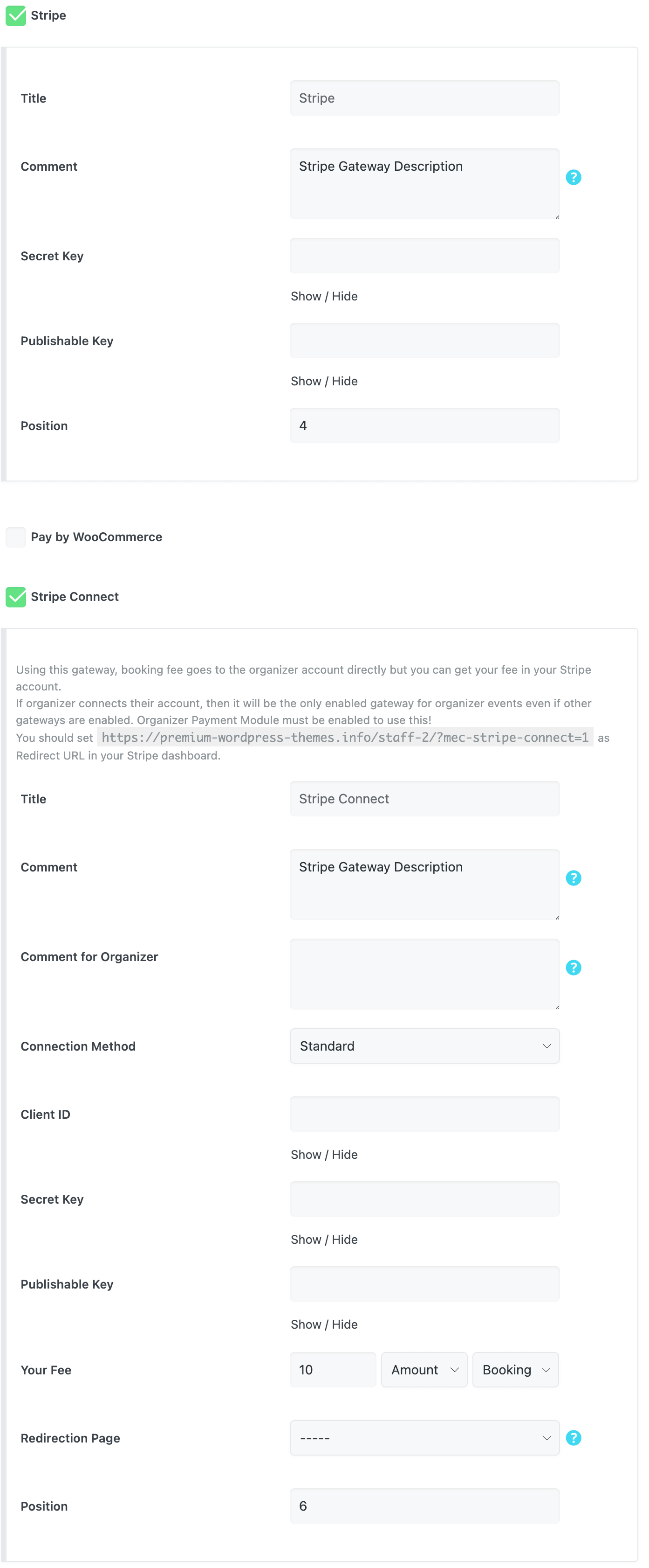 109 mec booking system - Organizer Payment Settings Booking Payment