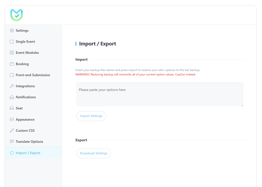 mec ie settings 01 - Import / Export Settings mec ie settings 01 - Import / Export Settings