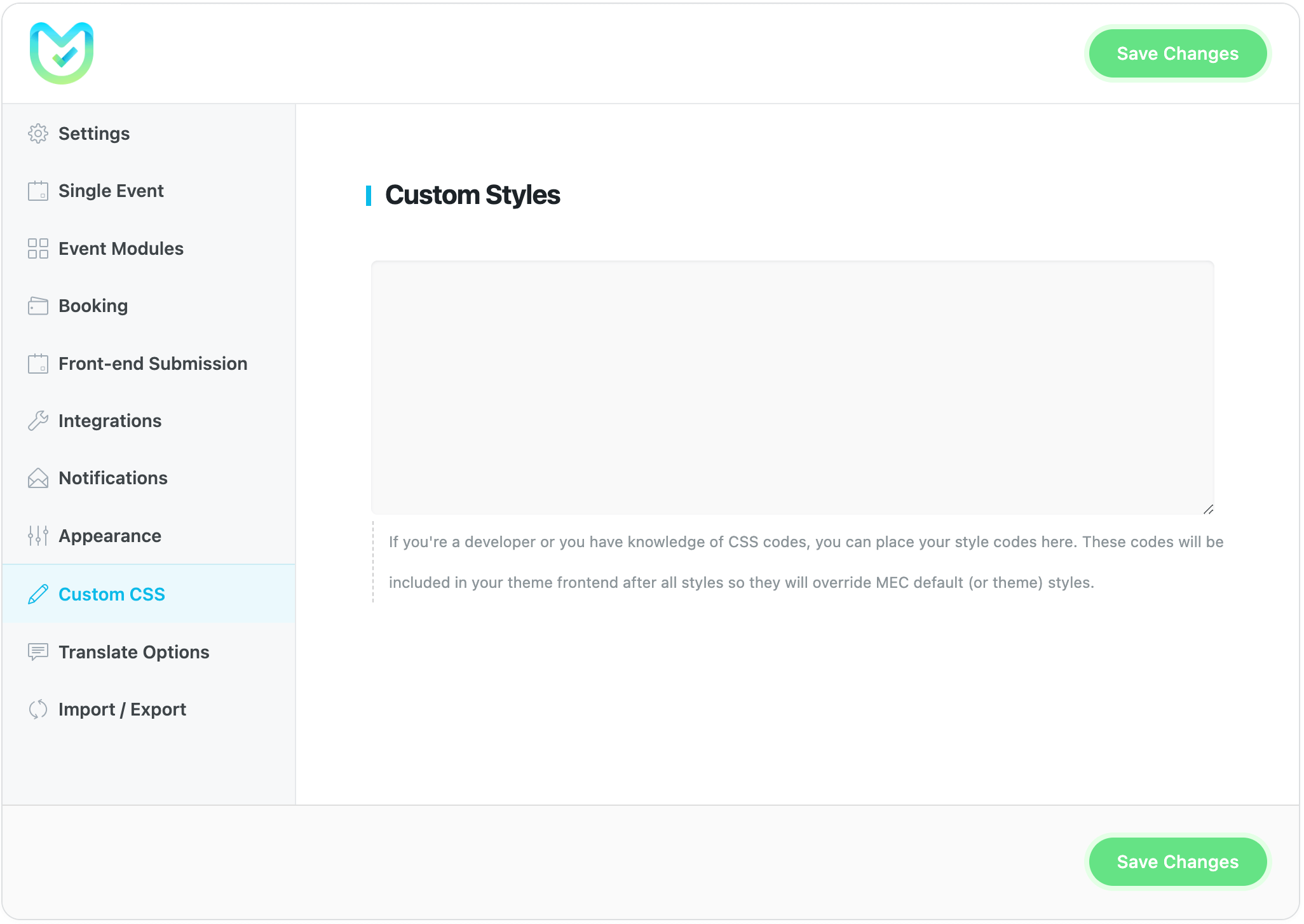 Custom CSS Settings