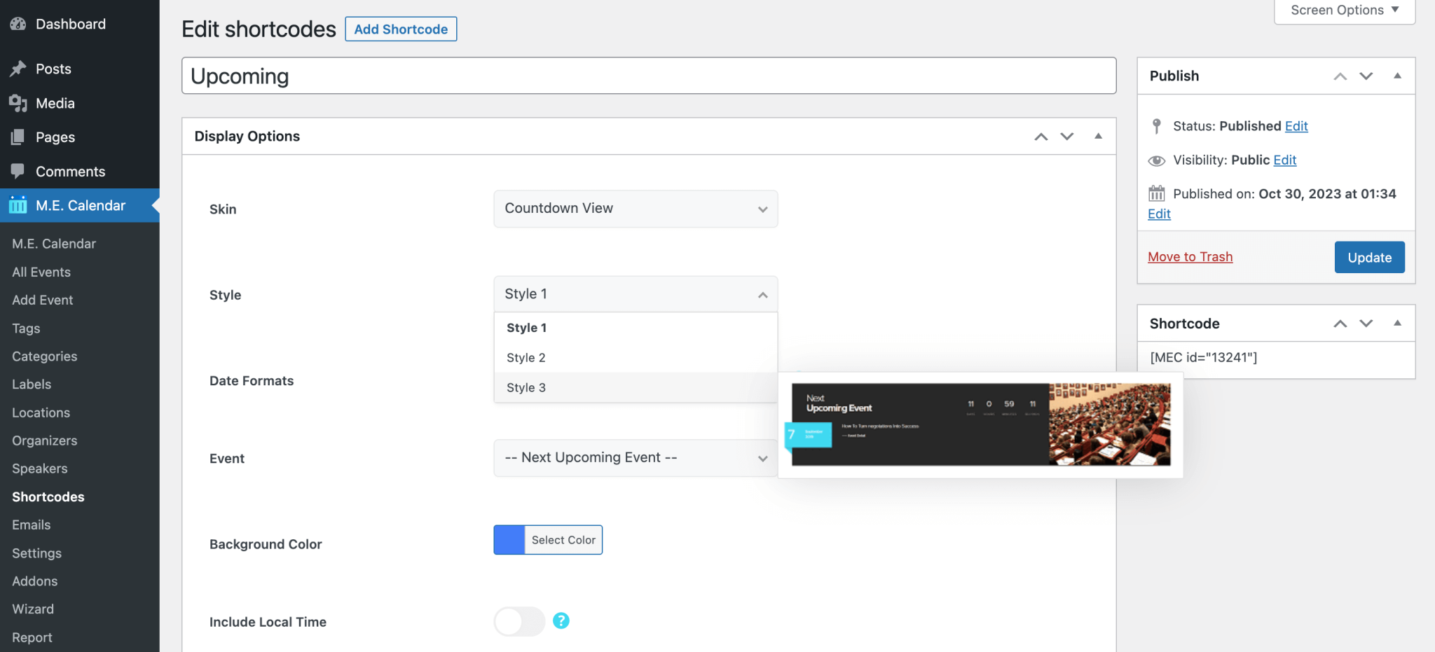 Countdown View Skin Settings - MEC Knowledgebase