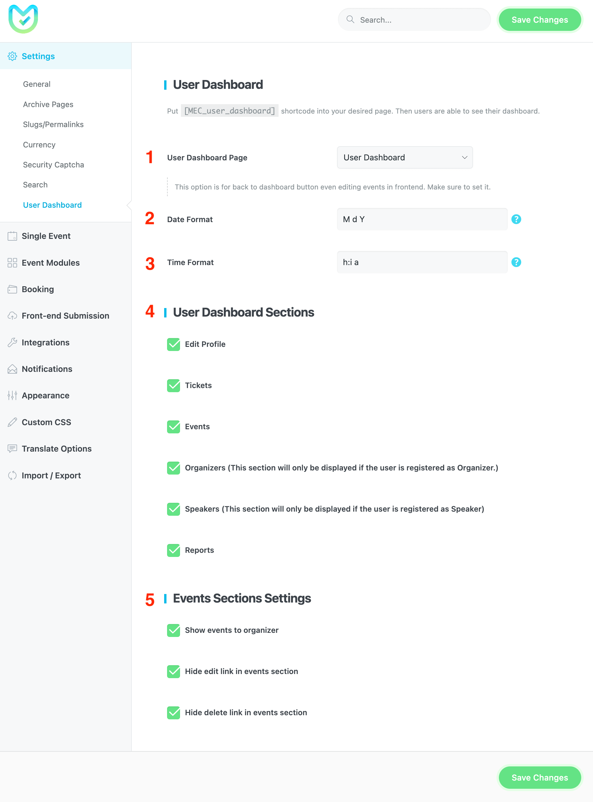 User Dashboard Addon