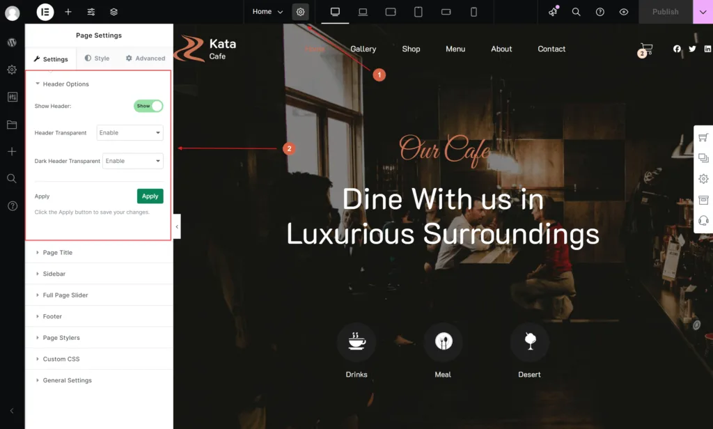 Transparent Header in Kata Theme