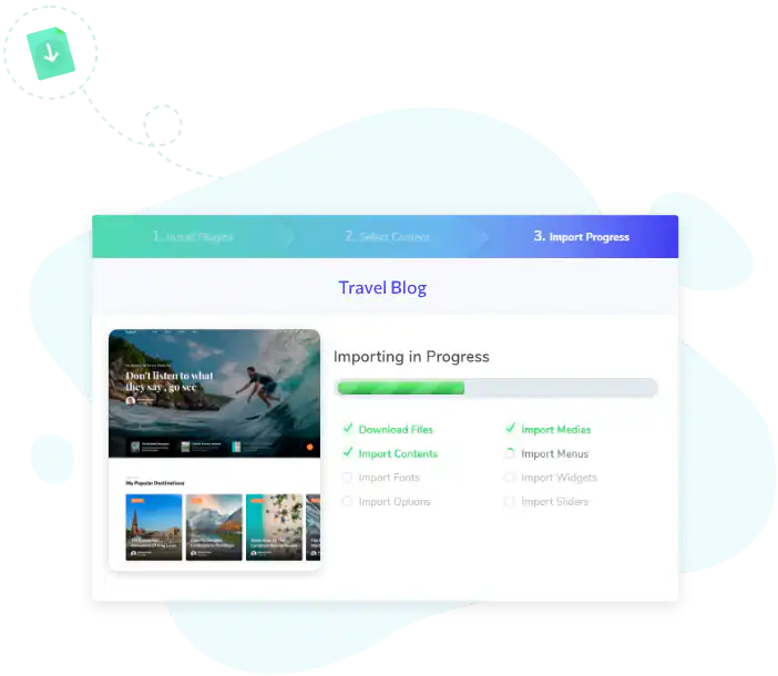 Kata one-click demo importer importing a travel blog demo