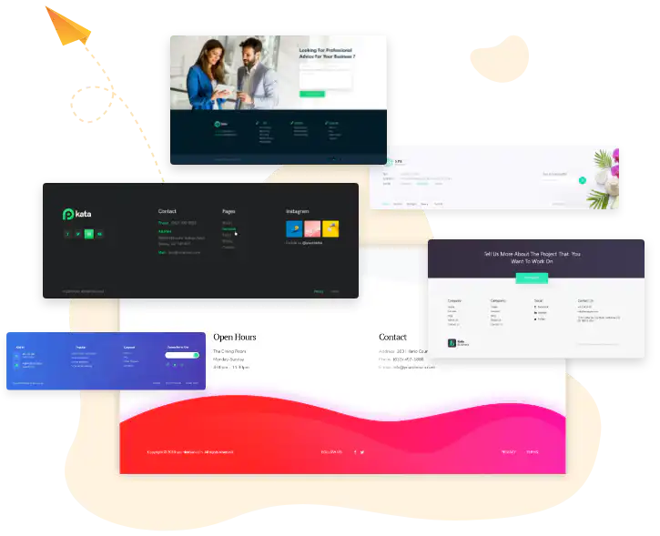 Kata footer builder with multiple footer layout designs