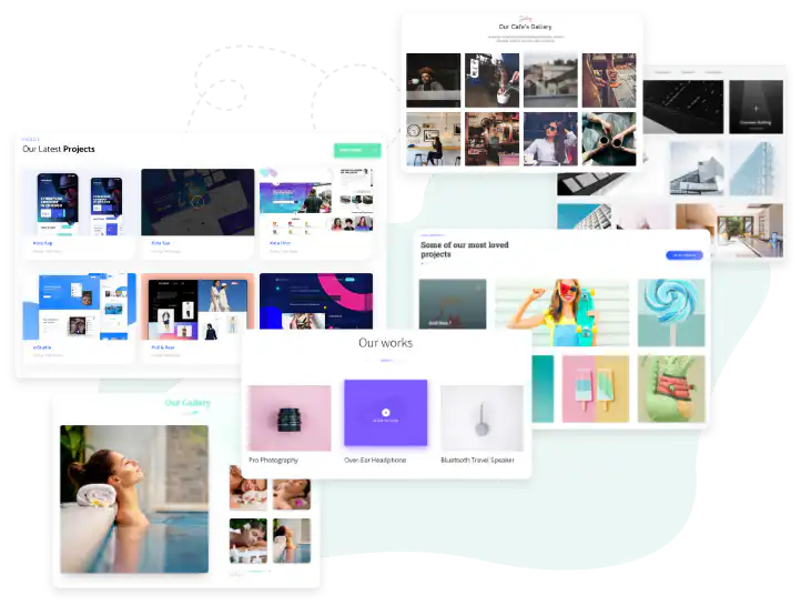 Kata portfolio builder with a collage of portfolio project layouts