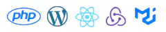 PHP, WordPress, React, Redux and MUI technology logos