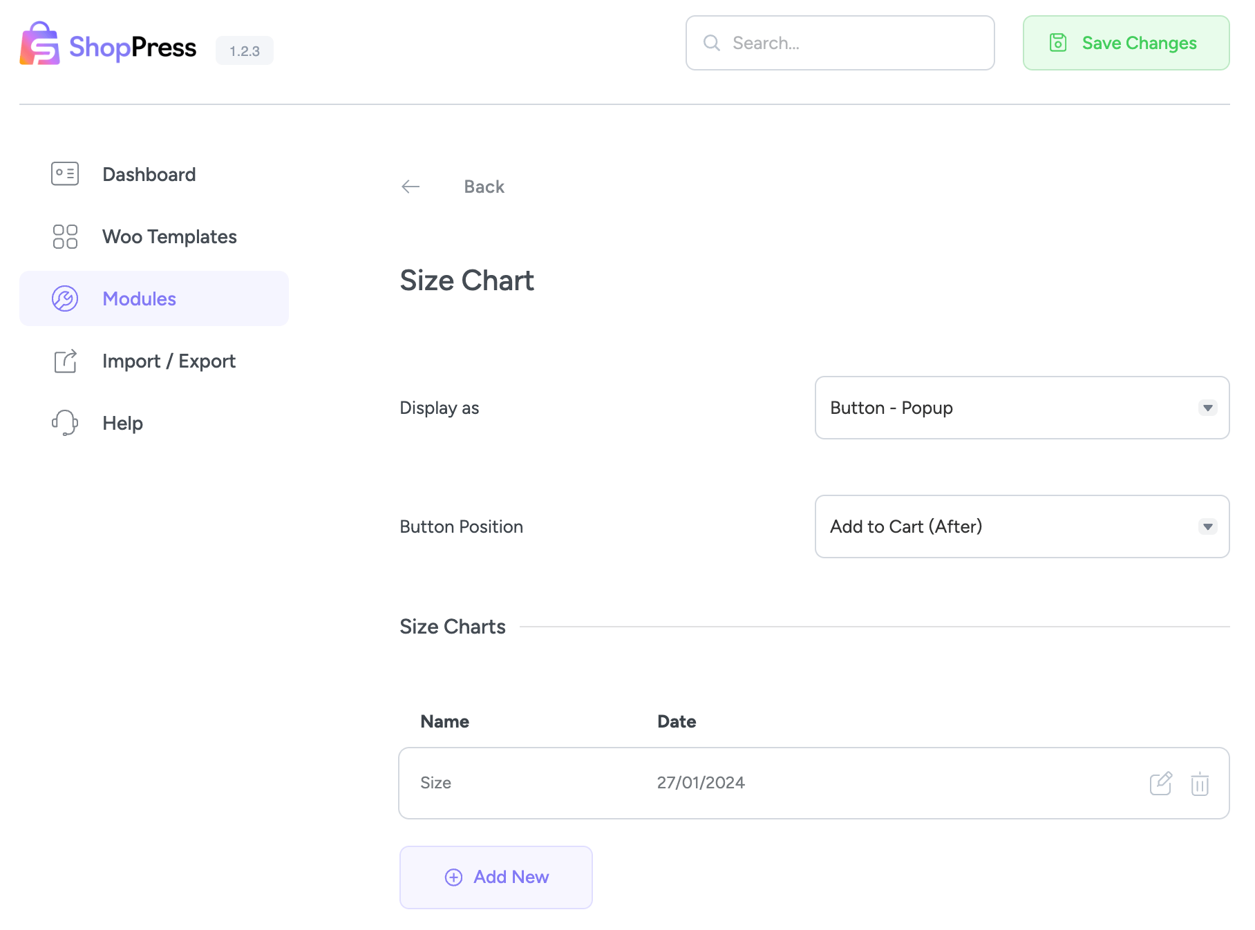 WooCommerce Size Chart