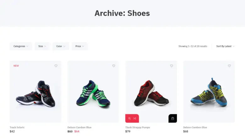 WooCommerce shoes archive page built with ShopPress widgets