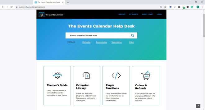 The events calendar support services