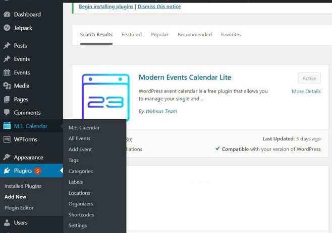 Modern Events Calendar Dashboard