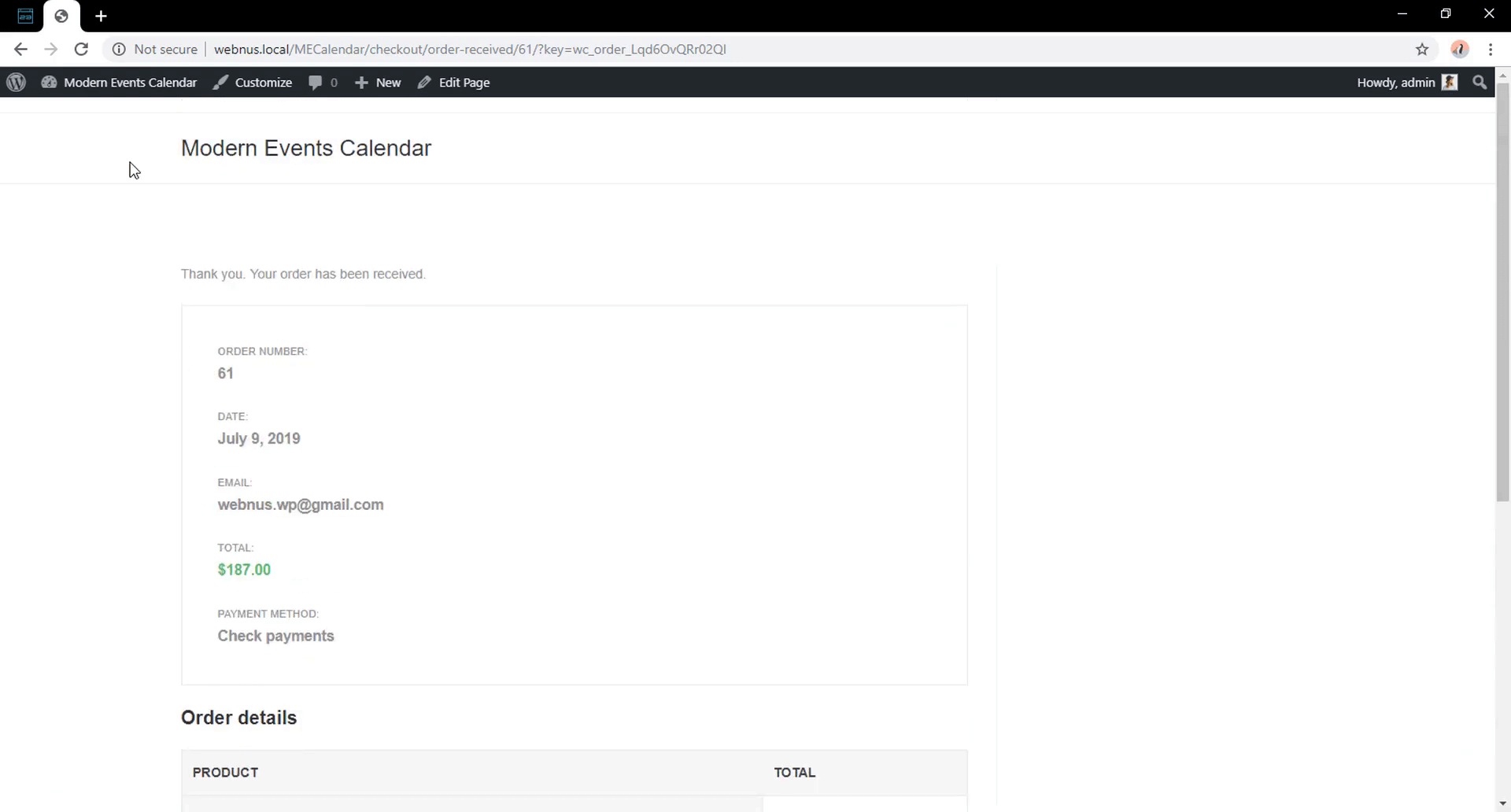 WooCommerce Letzter Schritt des Bestellvorgangs | Modern Events Calendar