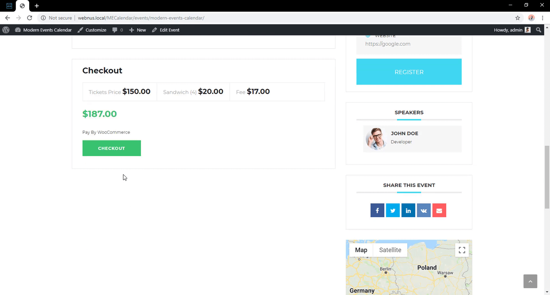 WooCommerce Kasse | Modern Events Calendar