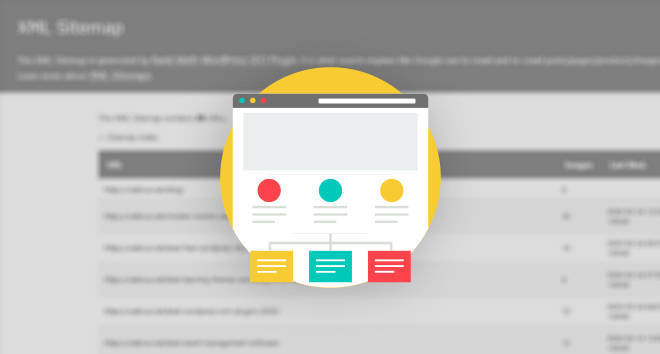 رسم توضيحي لخريطة موقع XML فوق جدول فهرس خريطة الموقع لتحسين محركات البحث في ووردبريس