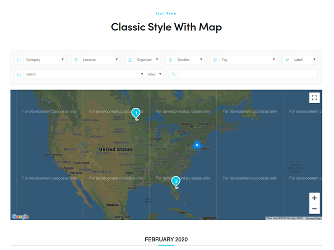 Classic Style with Map | Modern Events Calendar Views