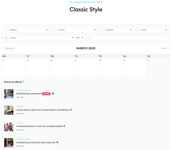 Estilo clásico | Modern Events Calendar Vistas