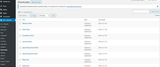 Shortcodes | Modern Events Calendar Views