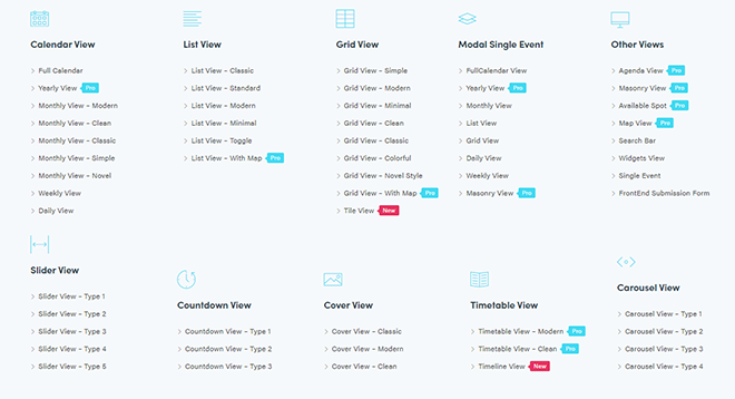 Ver diseños | Modern Events Calendar Vistas